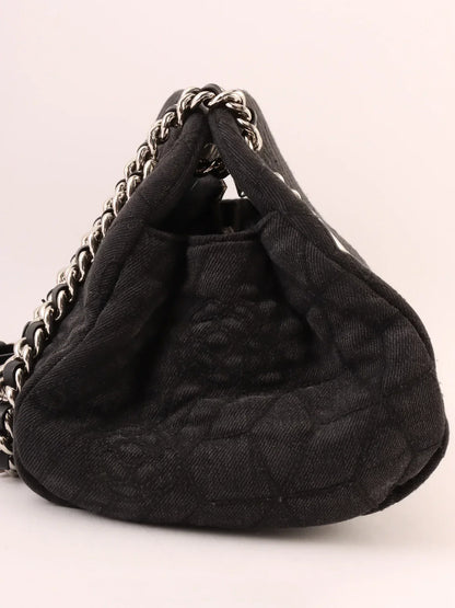 Chanel Around  Made Denim Camellia Stitch Cc Mark Charm Chain Shoulder Bag Black