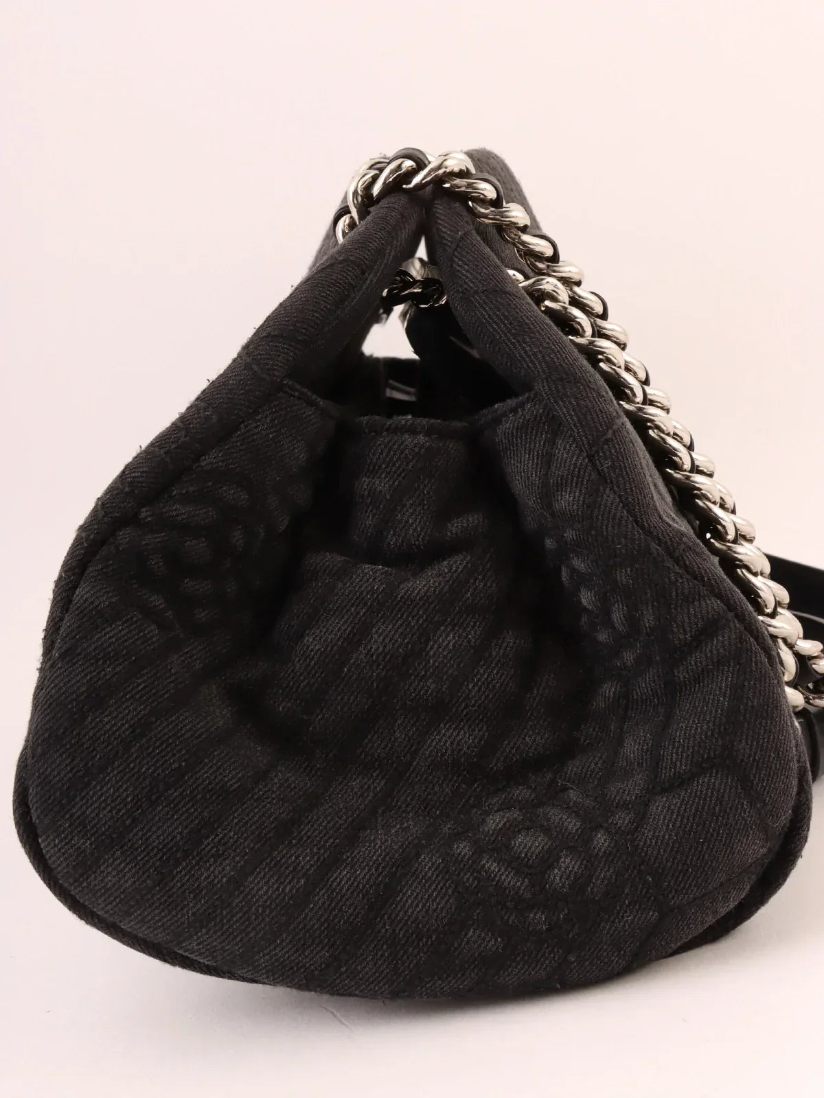 Chanel Around  Made Denim Camellia Stitch Cc Mark Charm Chain Shoulder Bag Black