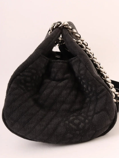 Chanel Around  Made Denim Camellia Stitch Cc Mark Charm Chain Shoulder Bag Black