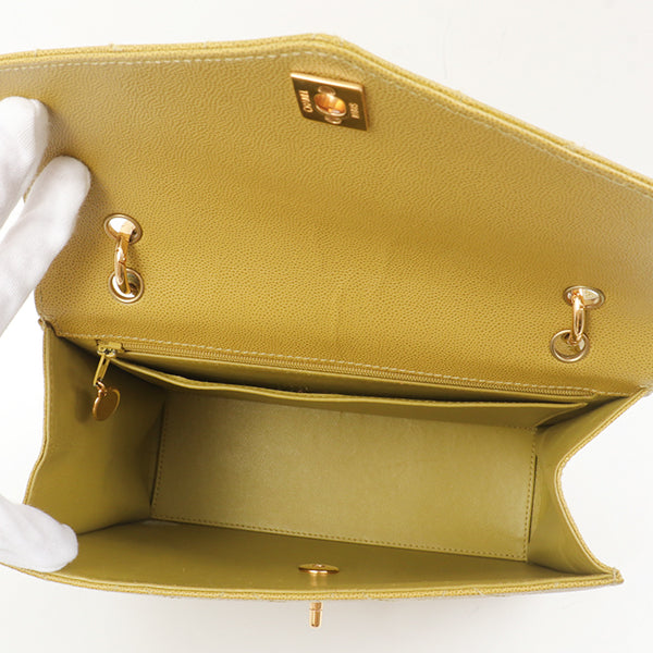 Chanel Around 1998 Made Soft Caviar Skin Turn-Lock Handbag Lime Yellow