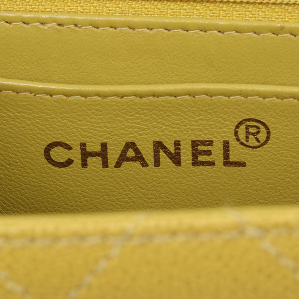 Chanel Around 1998 Made Soft Caviar Skin Turn-Lock Handbag Lime Yellow