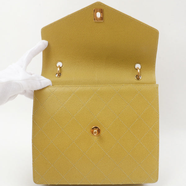 Chanel Around 1998 Made Soft Caviar Skin Turn-Lock Handbag Lime Yellow