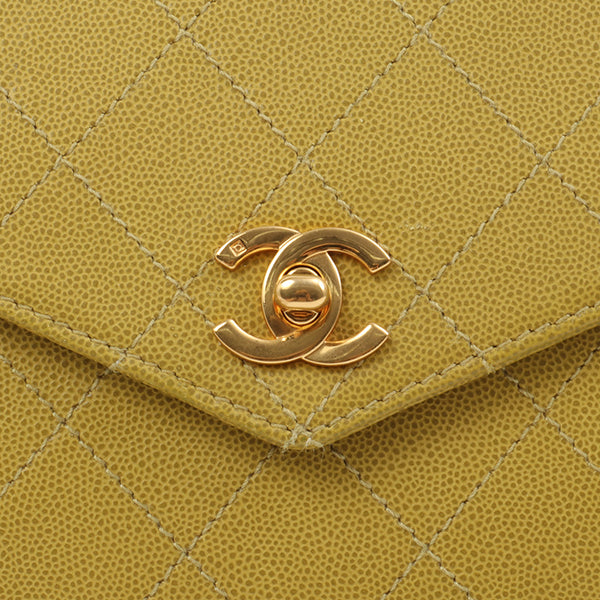 Chanel Around 1998 Made Soft Caviar Skin Turn-Lock Handbag Lime Yellow