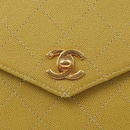 Chanel Around 1998 Made Soft Caviar Skin Turn-Lock Handbag Lime Yellow