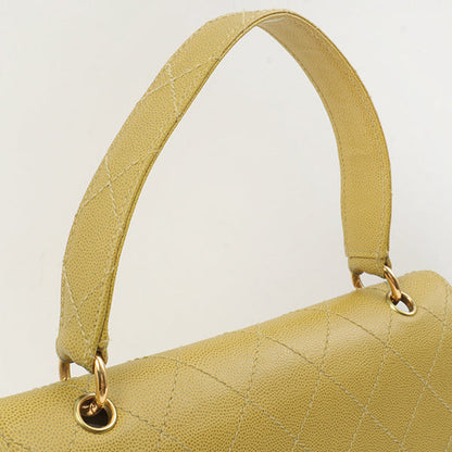 Chanel Around 1998 Made Soft Caviar Skin Turn-Lock Handbag Lime Yellow