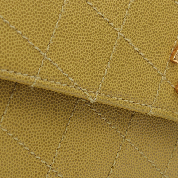 Chanel Around 1998 Made Soft Caviar Skin Turn-Lock Handbag Lime Yellow