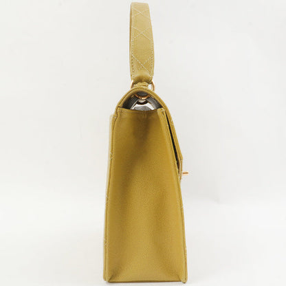 Chanel Around 1998 Made Soft Caviar Skin Turn-Lock Handbag Lime Yellow