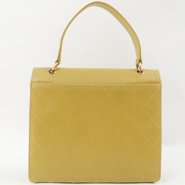 Chanel Around 1998 Made Soft Caviar Skin Turn-Lock Handbag Lime Yellow