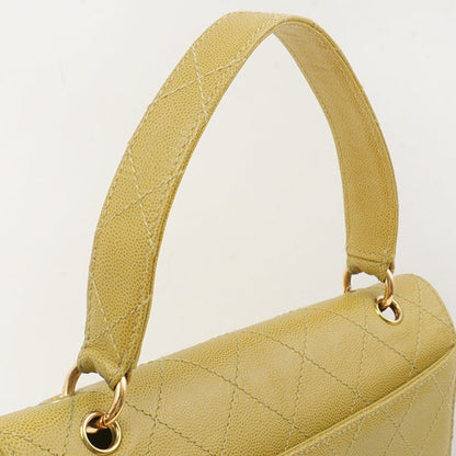 Chanel Around 1998 Made Soft Caviar Skin Turn-Lock Handbag Lime Yellow