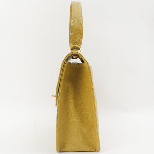 Chanel Around 1998 Made Soft Caviar Skin Turn-Lock Handbag Lime Yellow