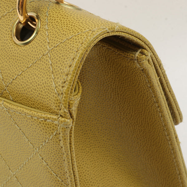Chanel Around 1998 Made Soft Caviar Skin Turn-Lock Handbag Lime Yellow