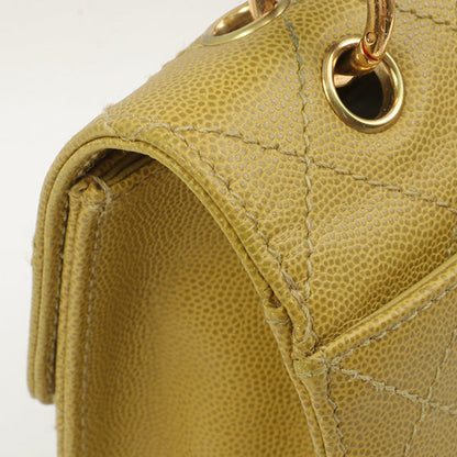 Chanel Around 1998 Made Soft Caviar Skin Turn-Lock Handbag Lime Yellow
