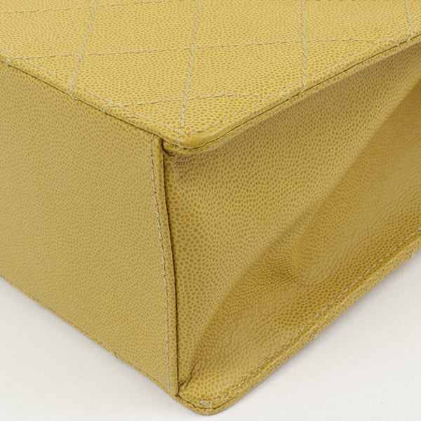 Chanel Around 1998 Made Soft Caviar Skin Turn-Lock Handbag Lime Yellow