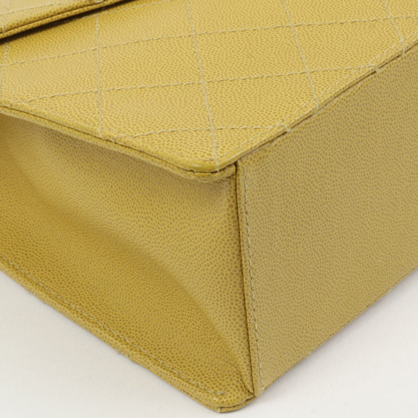 Chanel Around 1998 Made Soft Caviar Skin Turn-Lock Handbag Lime Yellow
