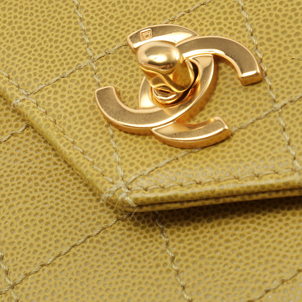 Chanel Around 1998 Made Soft Caviar Skin Turn-Lock Handbag Lime Yellow