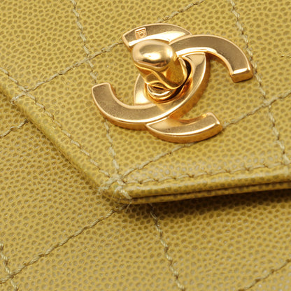 Chanel Around 1998 Made Soft Caviar Skin Turn-Lock Handbag Lime Yellow