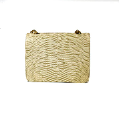 Lizard Mini Square Flap in Beige with GHW