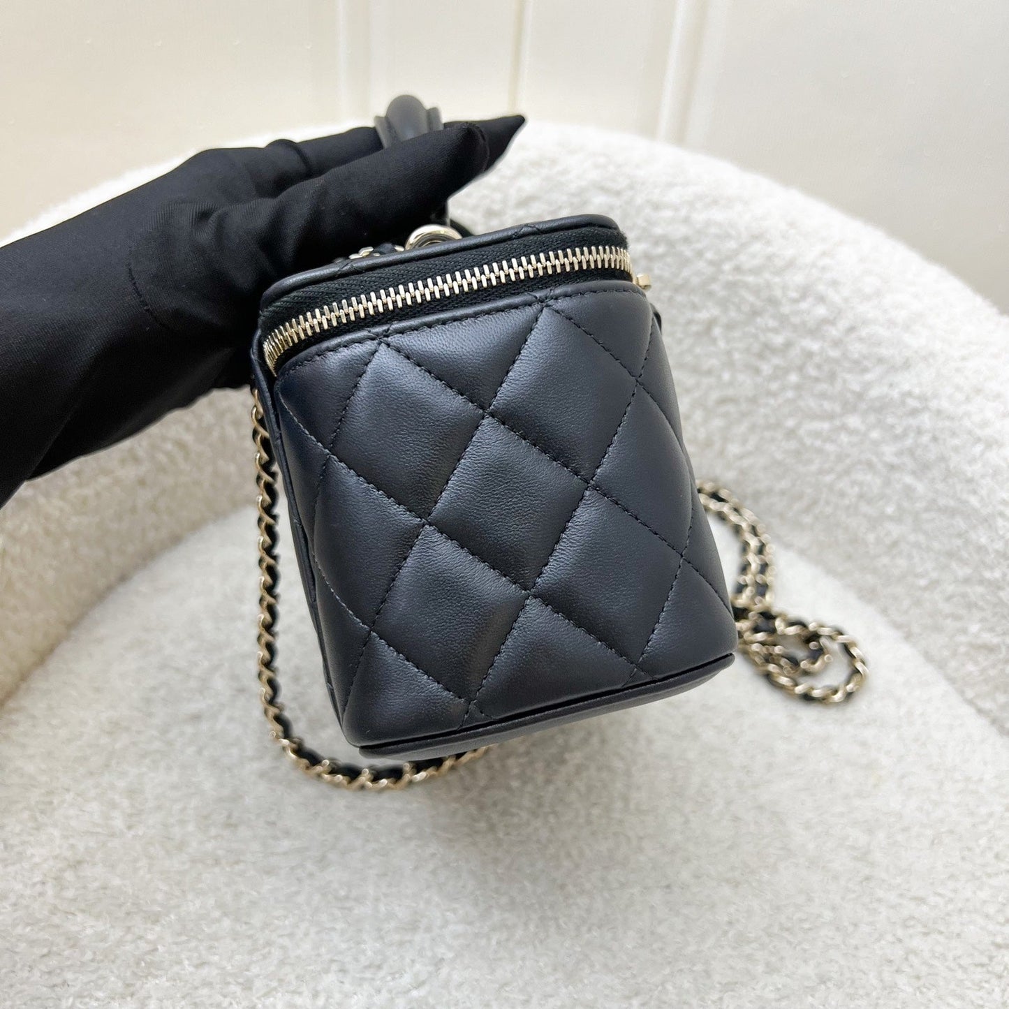 Chanel Top Handle Small Vanity in Black Lambskin and LGHW