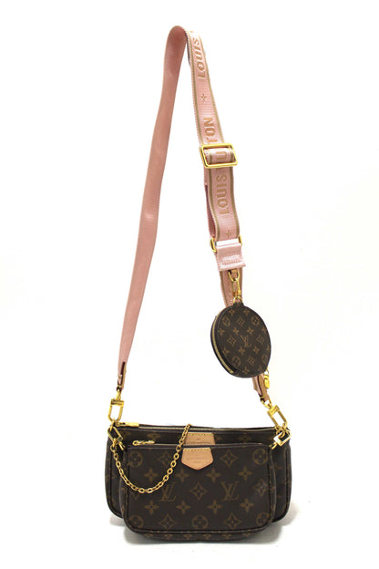 Louis Vuitton Classic Monogram Khaki Pink Strap Multi-Pochette Accessoires Bag