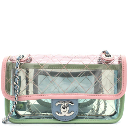 Lambskin PVC Quilted Mini Coco Splash Flap Blue Green
