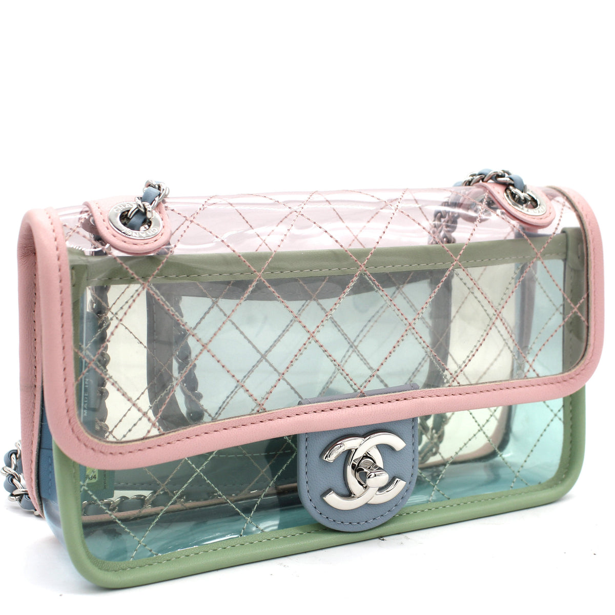 Lambskin PVC Quilted Mini Coco Splash Flap Blue Green