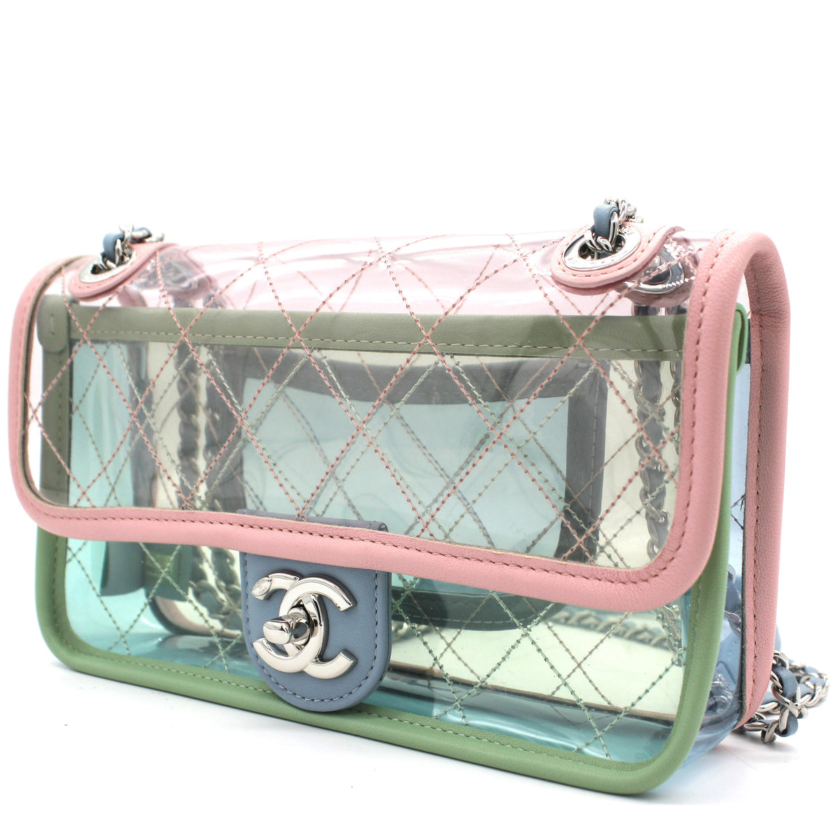 Lambskin PVC Quilted Mini Coco Splash Flap Blue Green