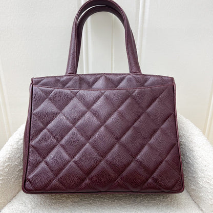 Chanel Vintage Shoulder Tote Bag in Dark Burgundy Red Caviar GHW