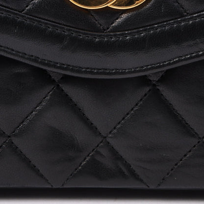 Chanel Around 1990 Made Edge Flap Turn-Lock Chain Bag With Pouch Black