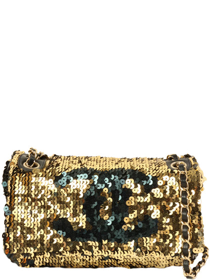 Chanel Around  Made Sequin Cc Mark Chain Bag Gold/Black