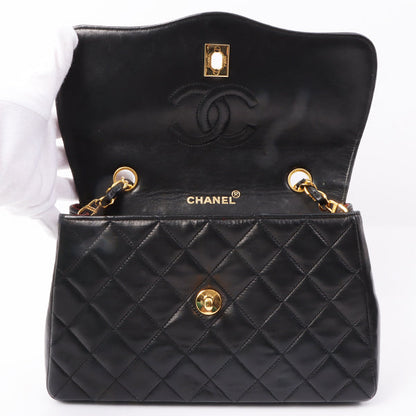 Chanel Around 1990 Made Edge Flap Turn-Lock Chain Bag With Pouch Black