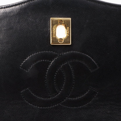 Chanel Around 1990 Made Edge Flap Turn-Lock Chain Bag With Pouch Black