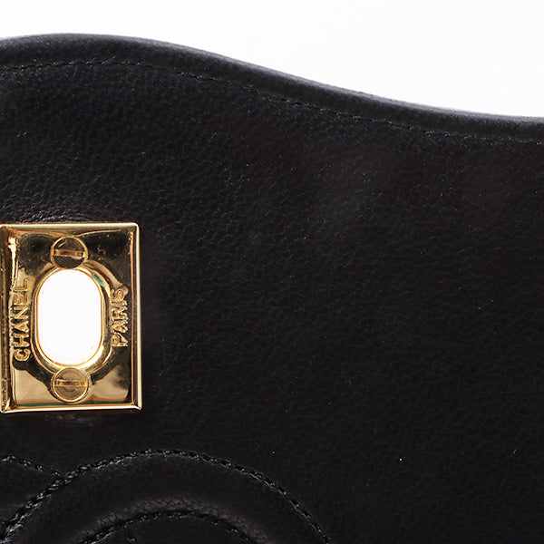Chanel Around 1990 Made Edge Flap Turn-Lock Chain Bag With Pouch Black