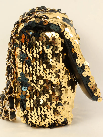 Chanel Around  Made Sequin Cc Mark Chain Bag Gold/Black