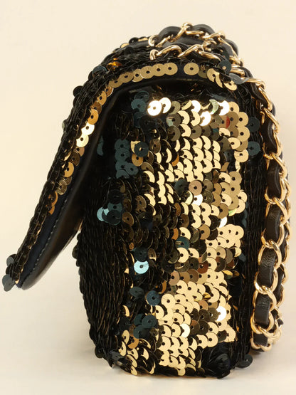 Chanel Around  Made Sequin Cc Mark Chain Bag Gold/Black