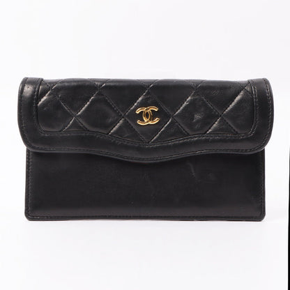 Chanel Around 1990 Made Edge Flap Turn-Lock Chain Bag With Pouch Black