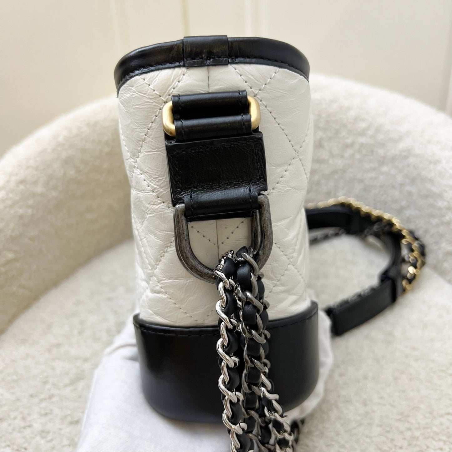 Chanel Small Gabrielle Hobo in White Distressed Calfskin, Black Base and 3 Tone HW