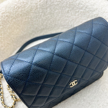 Chanel Square Wallet on Chain WOC in Metallic Blue Caviar and LGHW (Model: A84310)