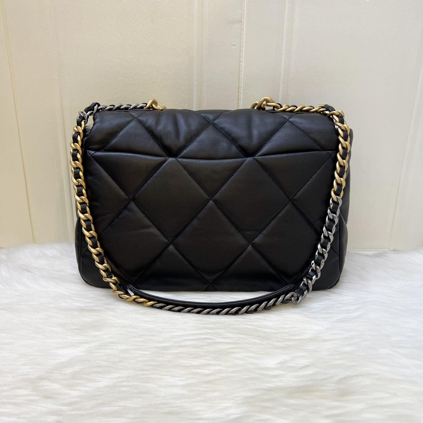 Chanel 19 Maxi Flap in Black Lambskin and 3-tone HW (Model: AS1162)