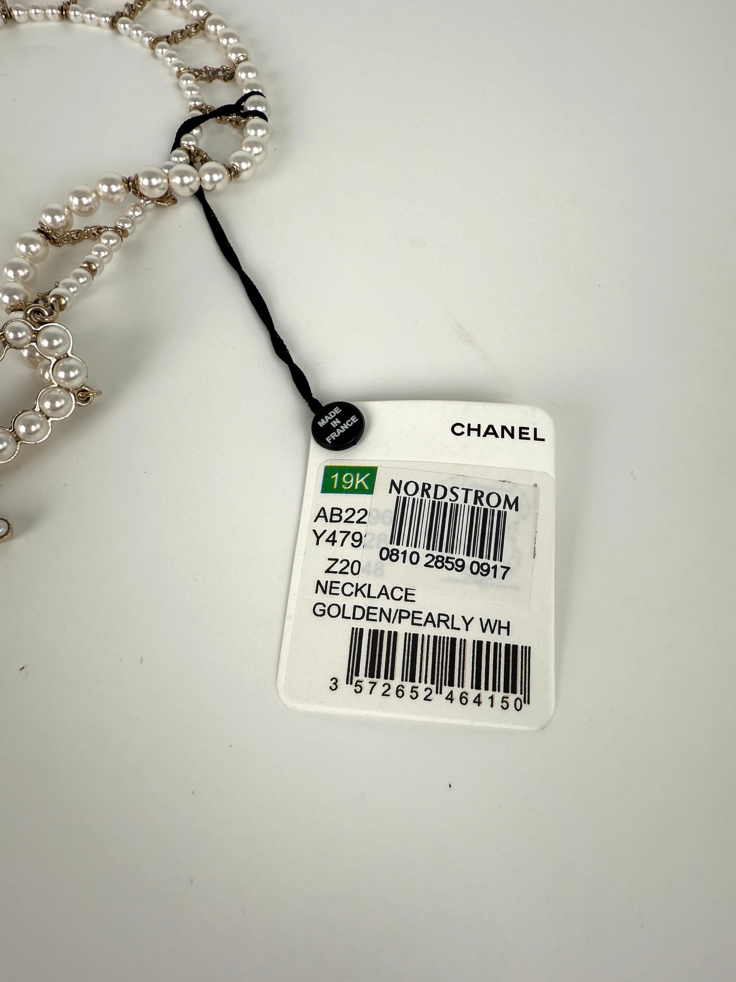 CHANEL Imitation Pearl Swirling Logo Letter Choker Necklace
