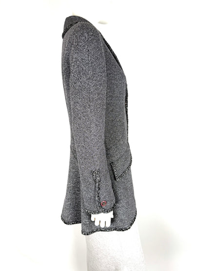 CHANEL Collared Runaway 2020 Black Gray Silver Long Tweed Coat Jacket 40 8