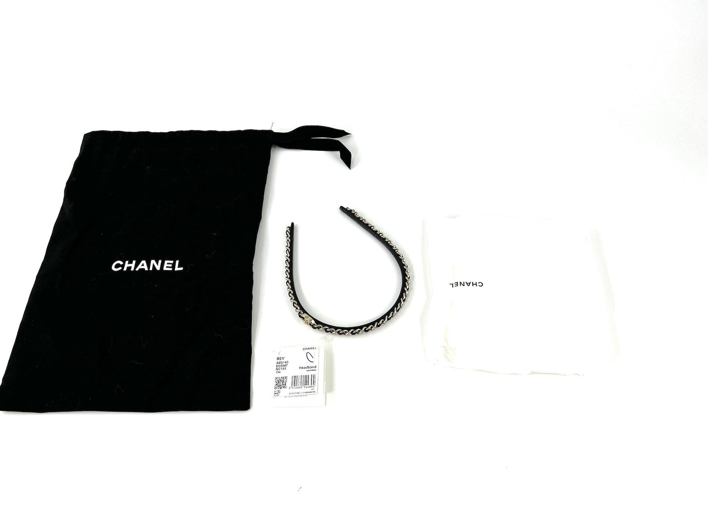 CHANEL Hollywood Hills Black Chain Link Leather CC Logo Headband