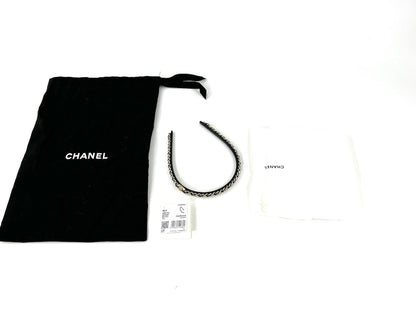 CHANEL Hollywood Hills Black Chain Link Leather CC Logo Headband