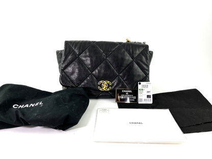 CHANEL 19 Black Goatskin 2020 Chain Quilted Maxi Bag