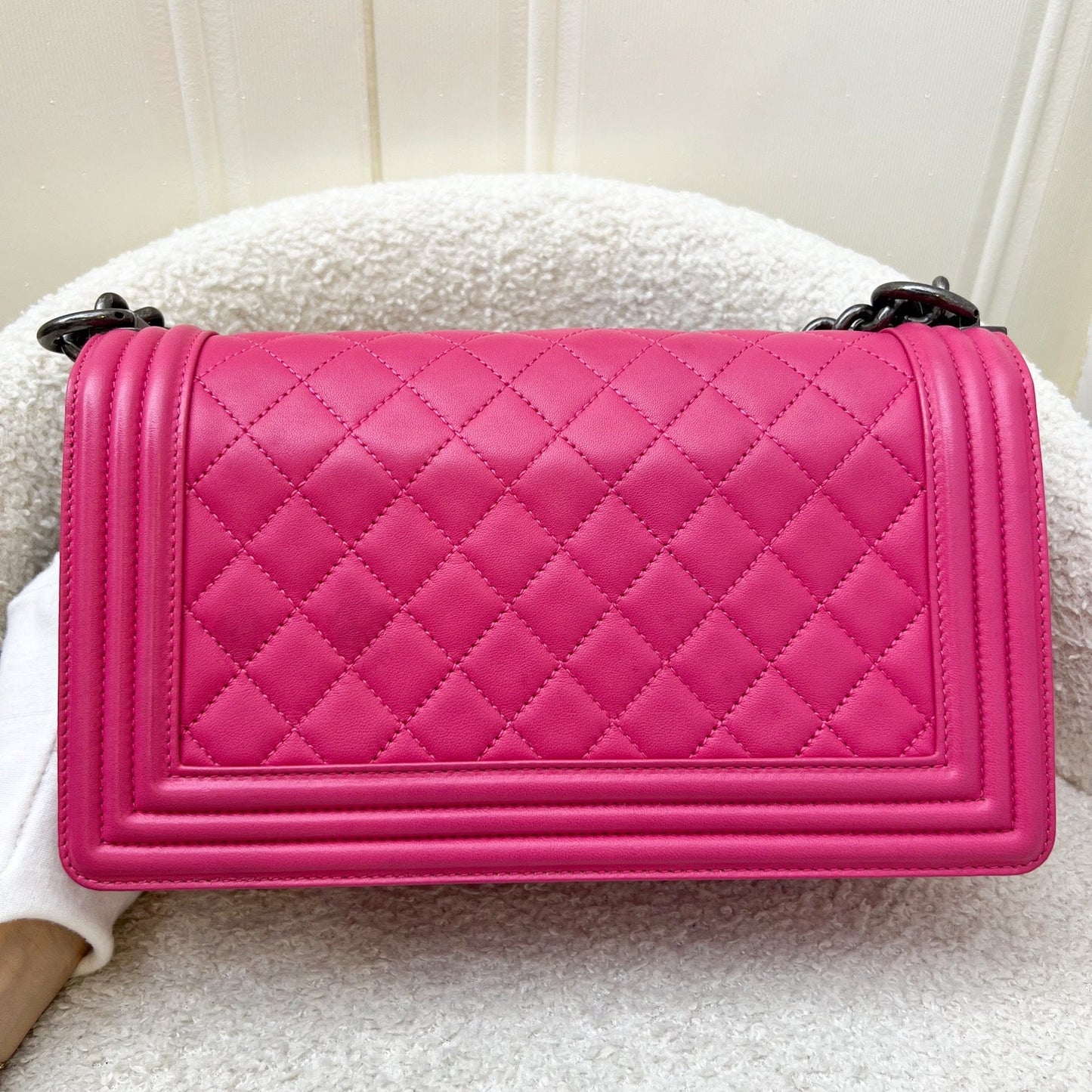 Chanel Medium 25cm Boy Flap in Hot Pink Lambskin and RHW