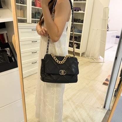 Chanel 19 Medium / Large Flap in Black Lambskin and 3-tone HW