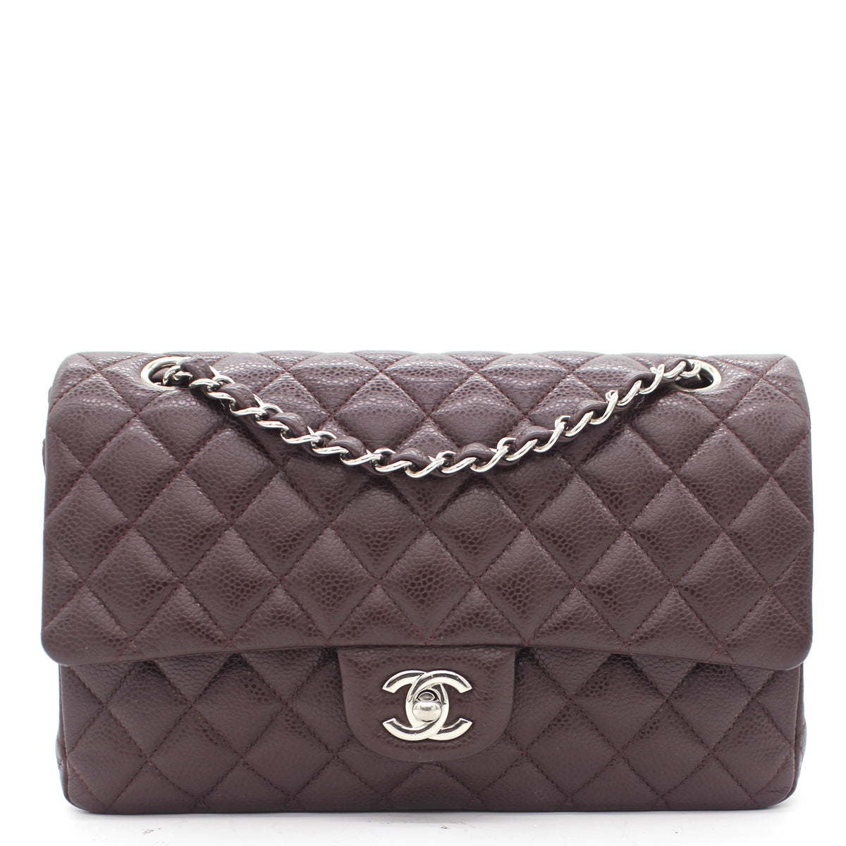 Burgundy Quilted Caviar Leather Classic Double Flap Bag