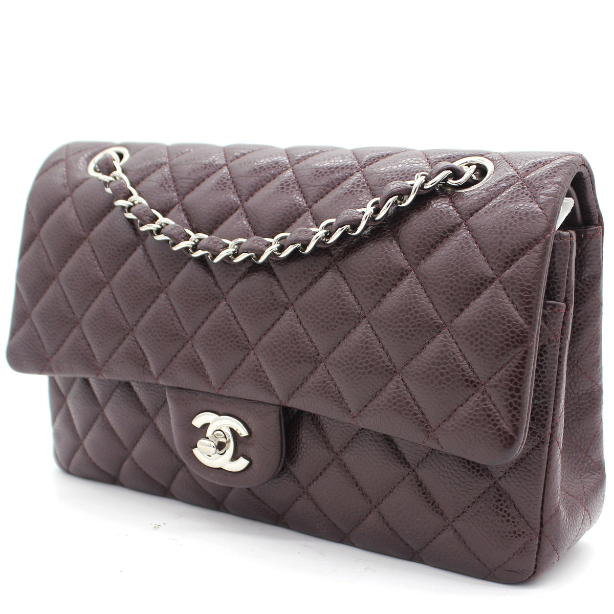 Burgundy Quilted Caviar Leather Classic Double Flap Bag