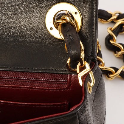 Chanel Around 1995 Made Chevron Stitch V Flap Turn-Lock Chain Bag Black
