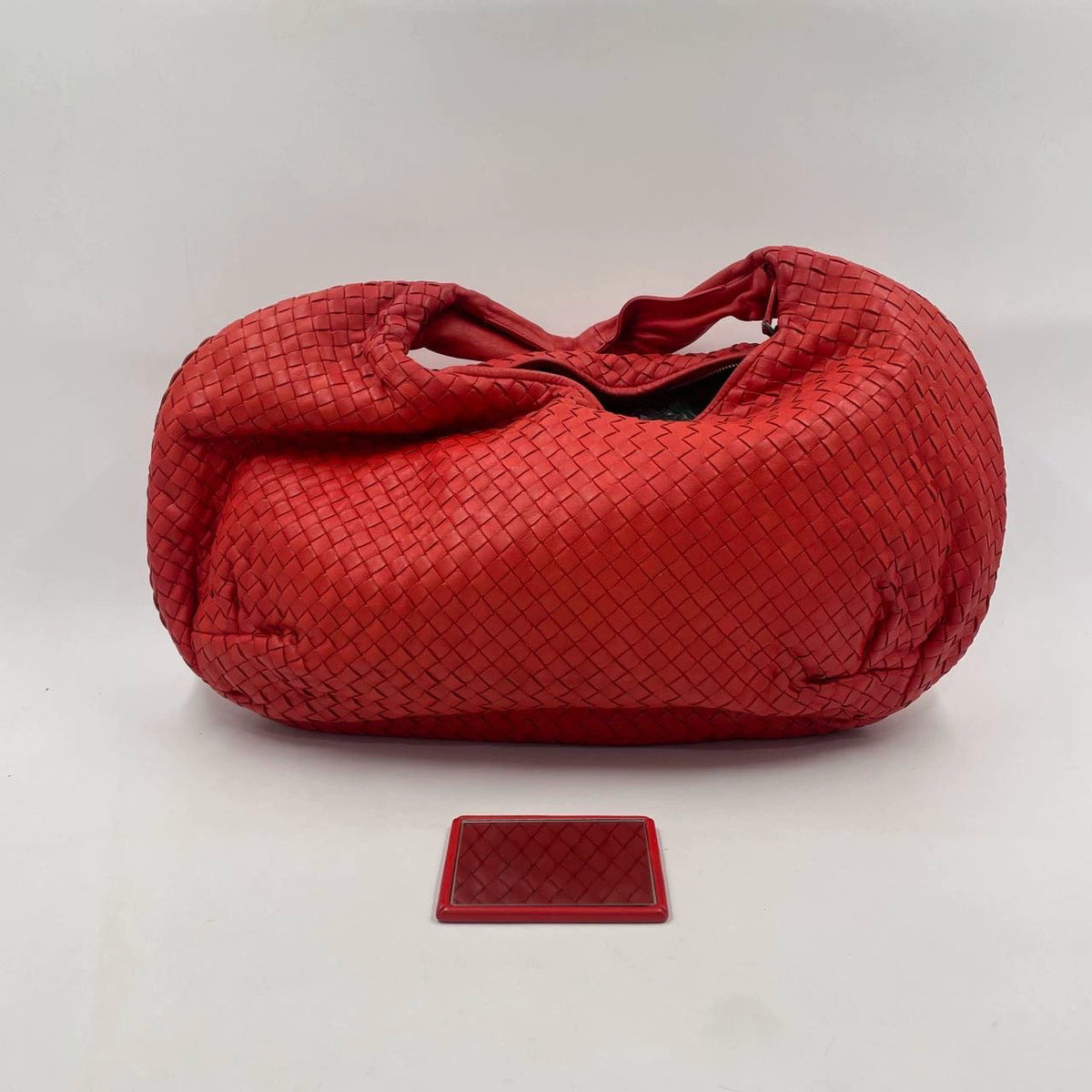 Bottega Veneta Red Belly Hobo Intrecciato Nappa Leather Handbag
