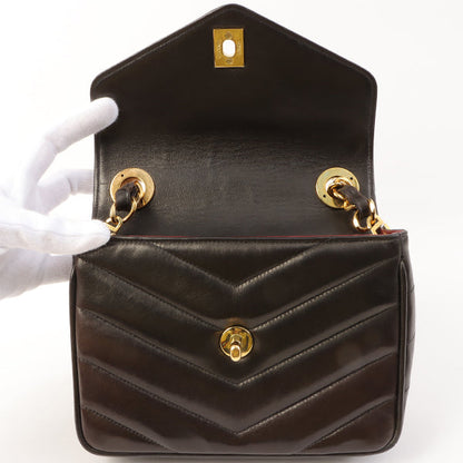 Chanel Around 1995 Made Chevron Stitch V Flap Turn-Lock Chain Bag Black
